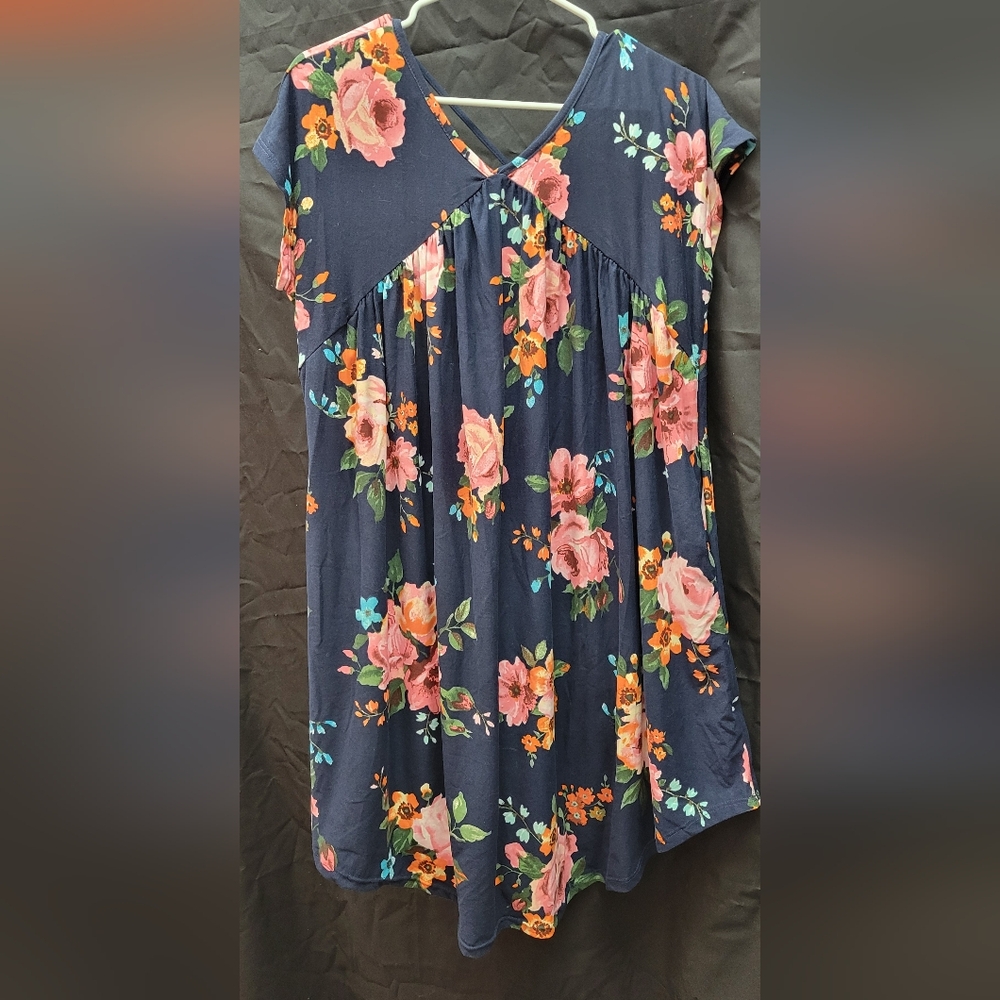 Navy and Floral Midi Dress - Strappy Detail - Small - Reb & J. Brand